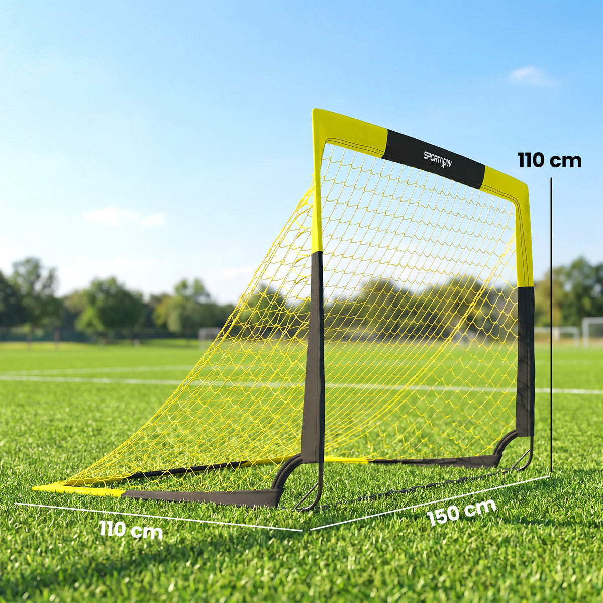 But de football Pop-up Portable et Pliable avec 4 Piquets de Sol et Sac de Transport, Sans Montage, 150x110x110cm, Jaune-2
