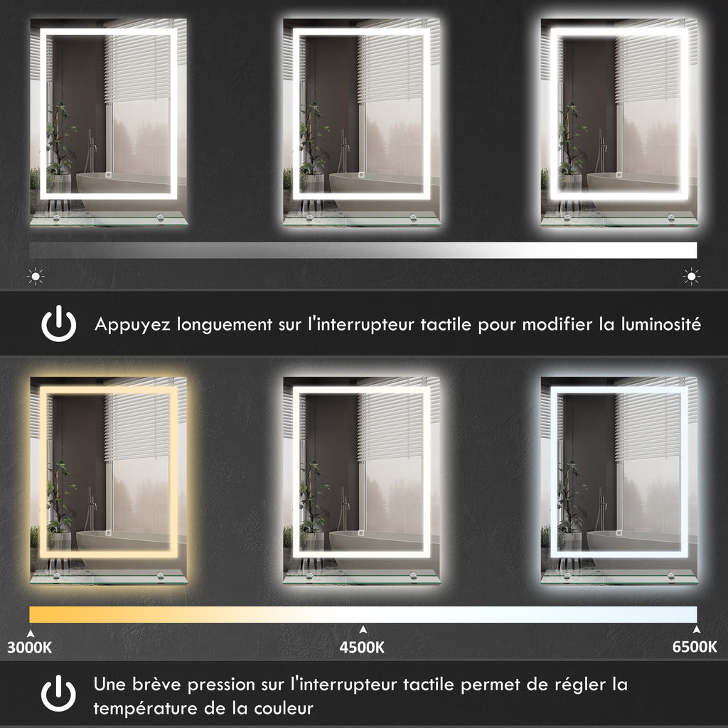 Miroir rectangulaire mural lumineux LED de salle de bain 70 x 50 cm-4
