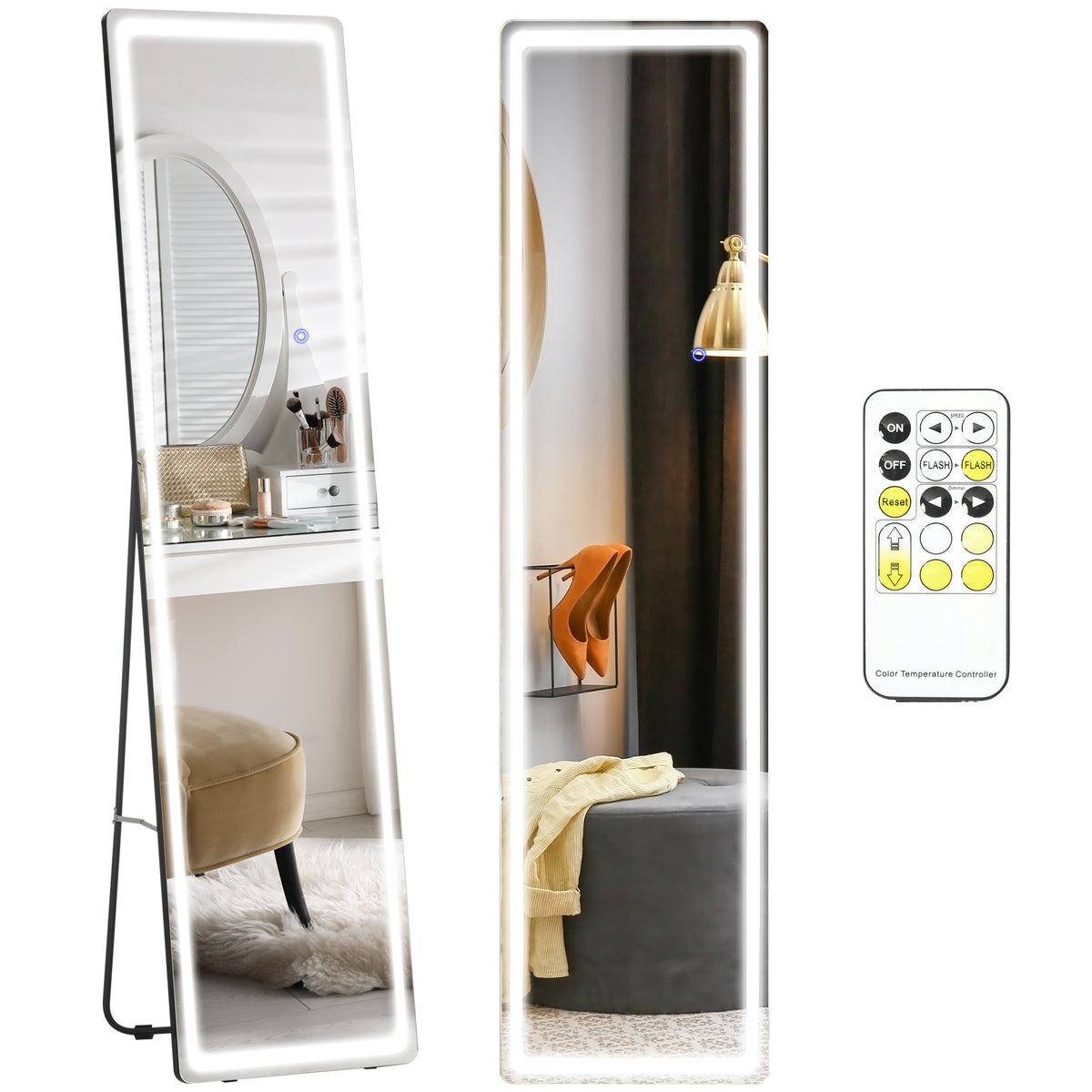 Miroir sur pied ou mural intensité et couleur réglable avec télécommande 40 x 37 x 157,5H cm argenté-0