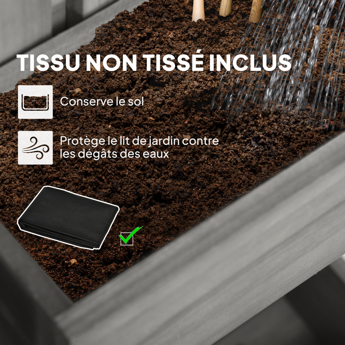 Jardinière murale potager avec 3 bacs en bois massif amovibles, tissu non tissé, 60 x 16 x 80 cm gris-5