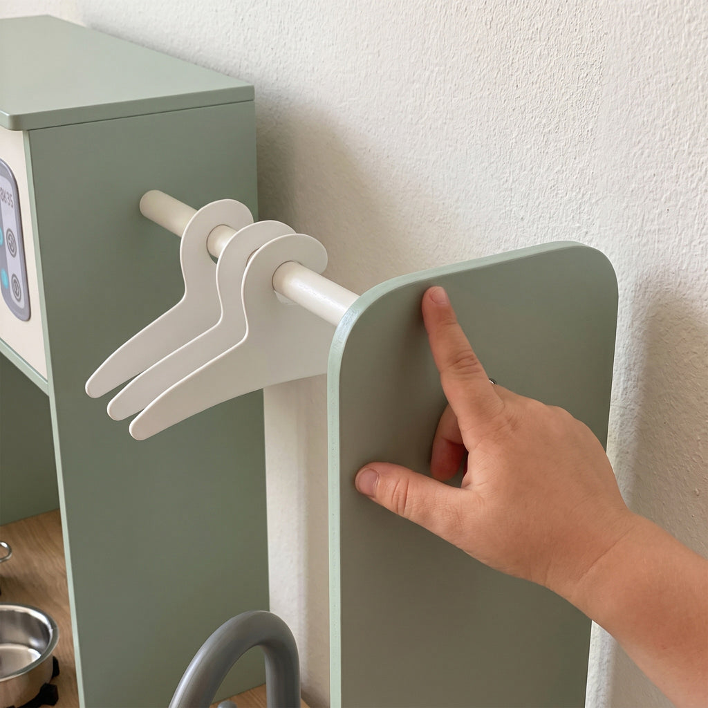 Cuisine enfant jouet d'imitation, dinette enfant avec cuisinière, évier, micro-ondes, 5 accessoires, vert-9