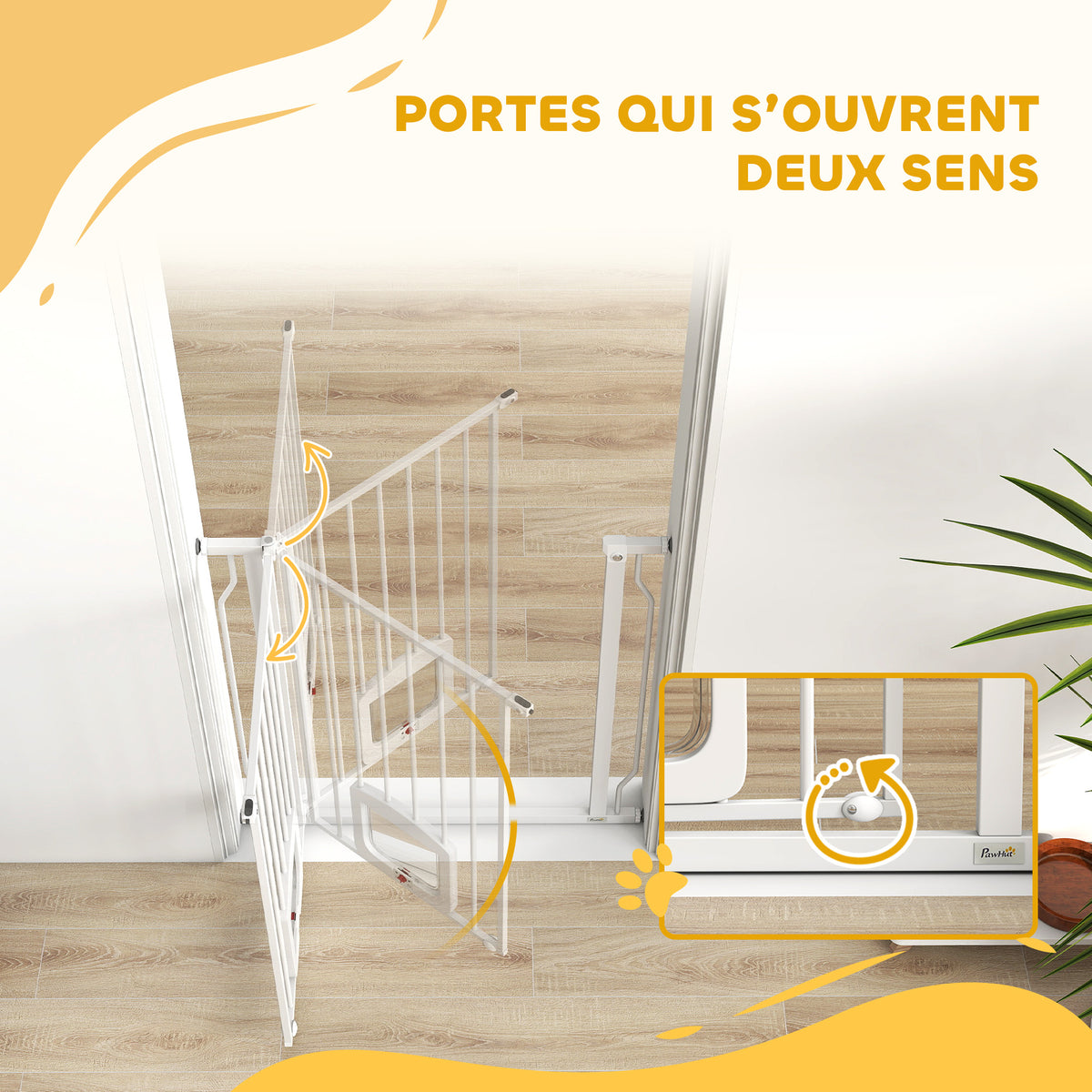 Barrière de sécurité chien extensible 75-85 cm, barrière d'escalier double verrouillage, hauteur 76 cm, blanc-6