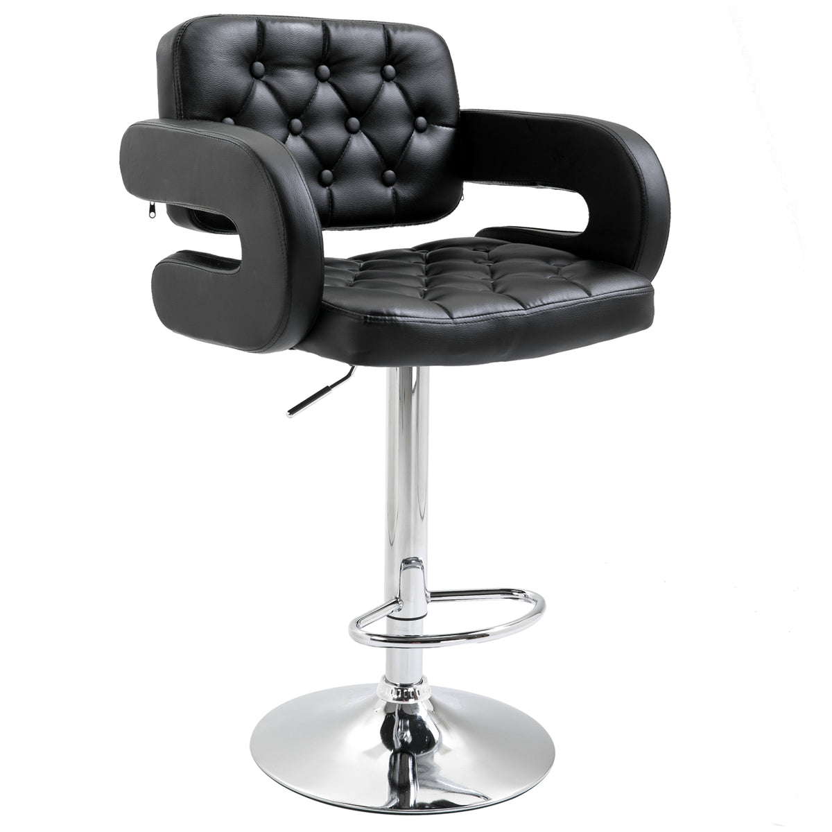Tabouret de bar pivotant chaise de bar réglable en hauteur avec dossier repose-pieds et accoudoirs 61x50x93-113cm noir-0