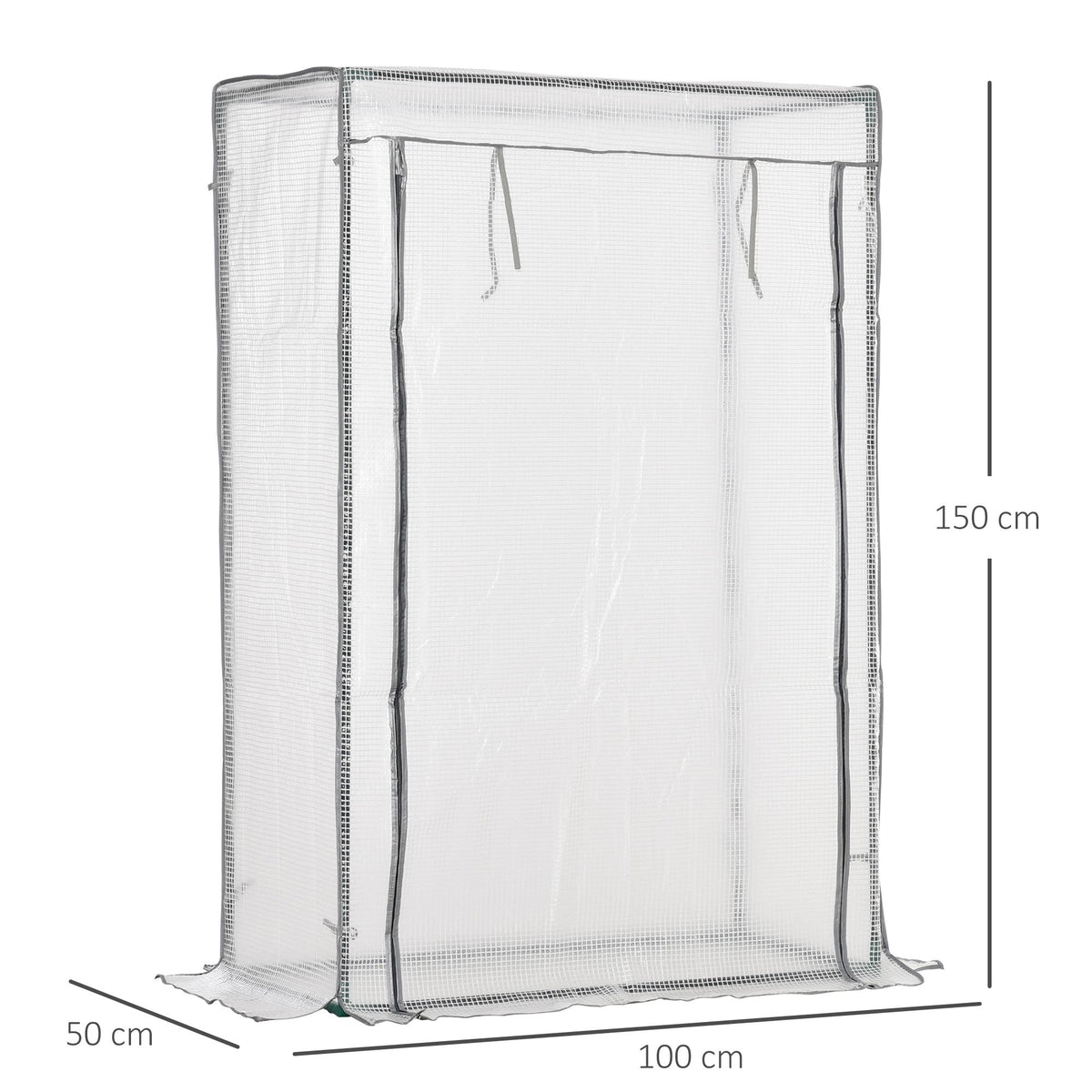 Serre de jardin, serre de balcon, bâche renforcée PE, châssis en acier, porte zippée enroulable, 100 x 50 x 150 cm blanc-2