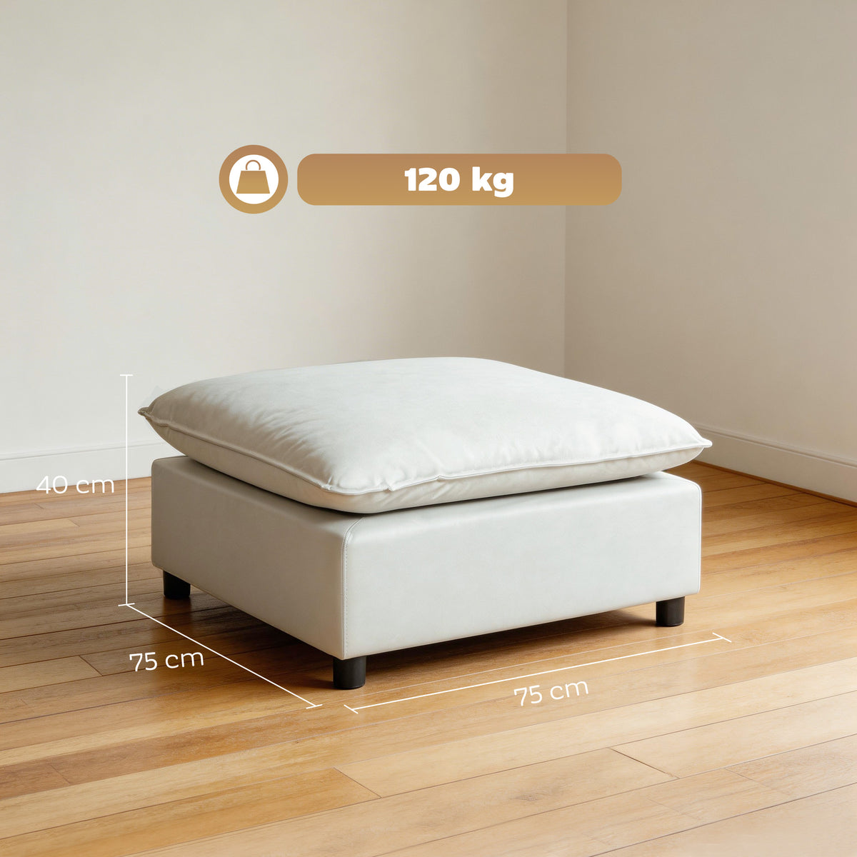 Repose pied salon carré, ottoman avec pieds en plastique, pouf salon pour chambre à coucher, entrée, 75x75x40 cm, gris-2
