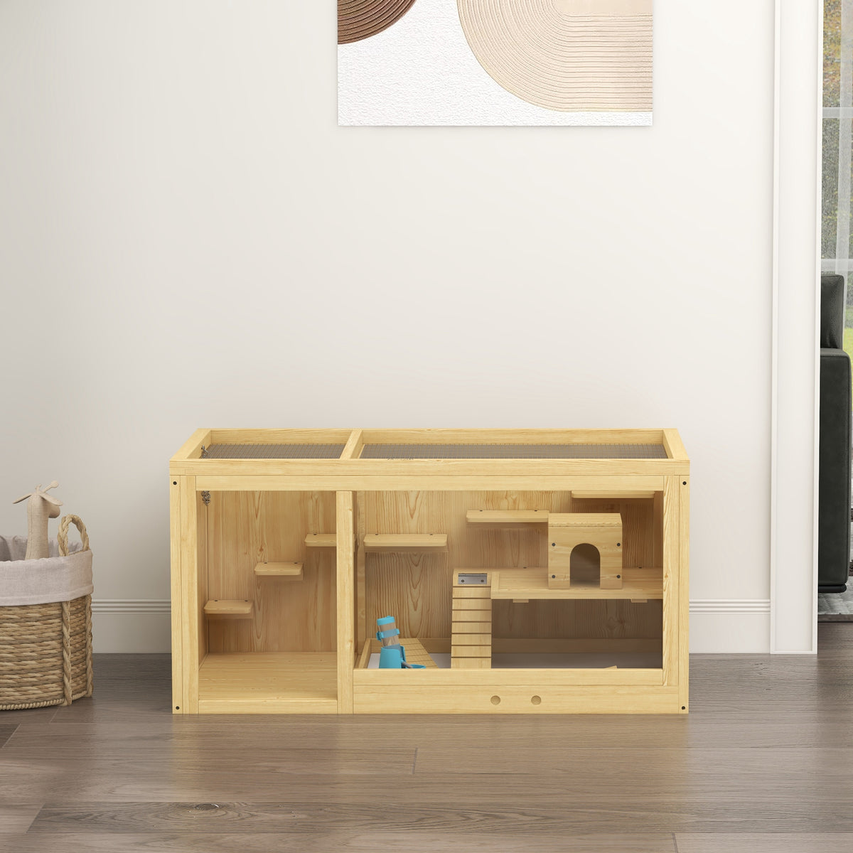 Cage Hamster Habitat pour Rongeurs Souris Plusieurs Niveaux Plateformes Échelle Balançoires 100 x 50 x 50 cm Naturel-7