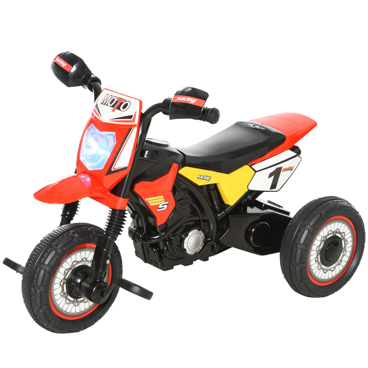 Tricycle Enfants Moto Cross Effets musicaux et Lumineux Coffre Rangement Rouge-0