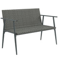 Banc de Jardin 2 places en Résine Tressée et Acier, avec Accoudoirs, Dossiers et Pieds Réglables, 110x58x78cm, Gris-0