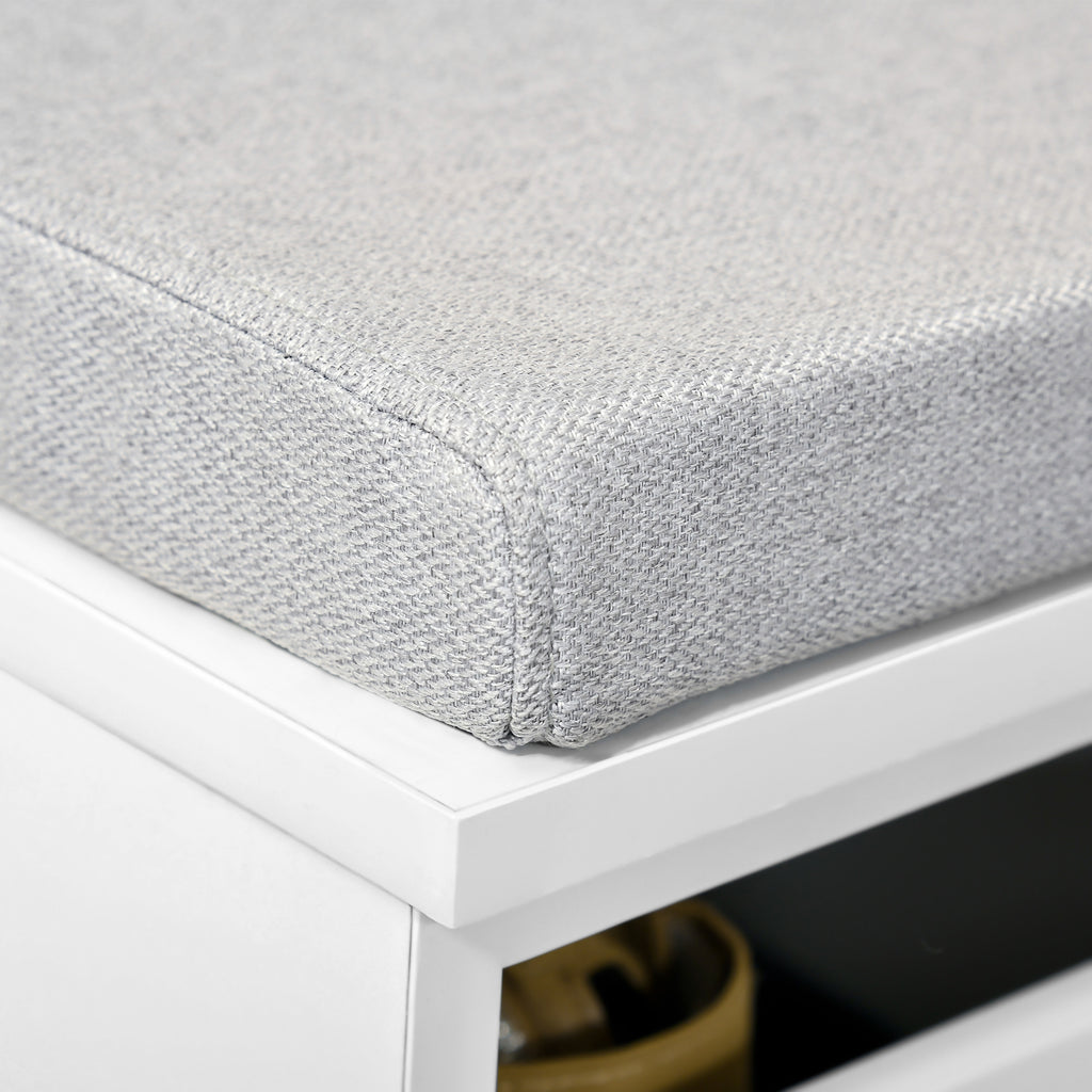 Banc de Rangement avec Coussin Gris - Meuble à Chaussures - Banc à Chaussures avec Grand tiroir Double Compartiment - MDF Blanc-8