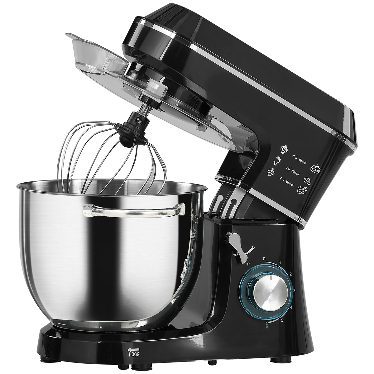 Robot Pâtissier 1400 W, Robot Pétrin Professionnel 7 L avec 6+P Vitesses, Crochet Pétrisseur, Noir-0