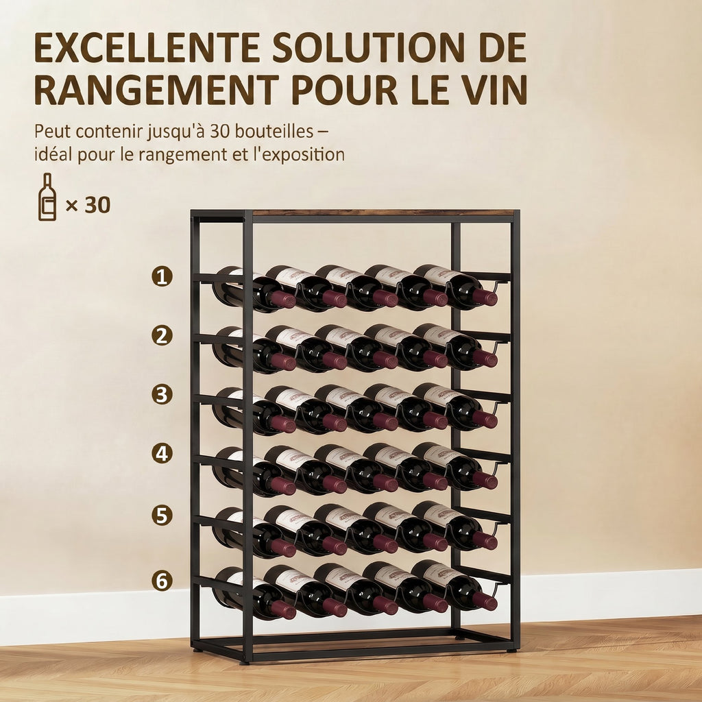 Casier à bouteilles pour 30 bouteilles, étagère à vin avec 6 niveaux, style industriel, 59x30x88,5cm, brun rustique-3