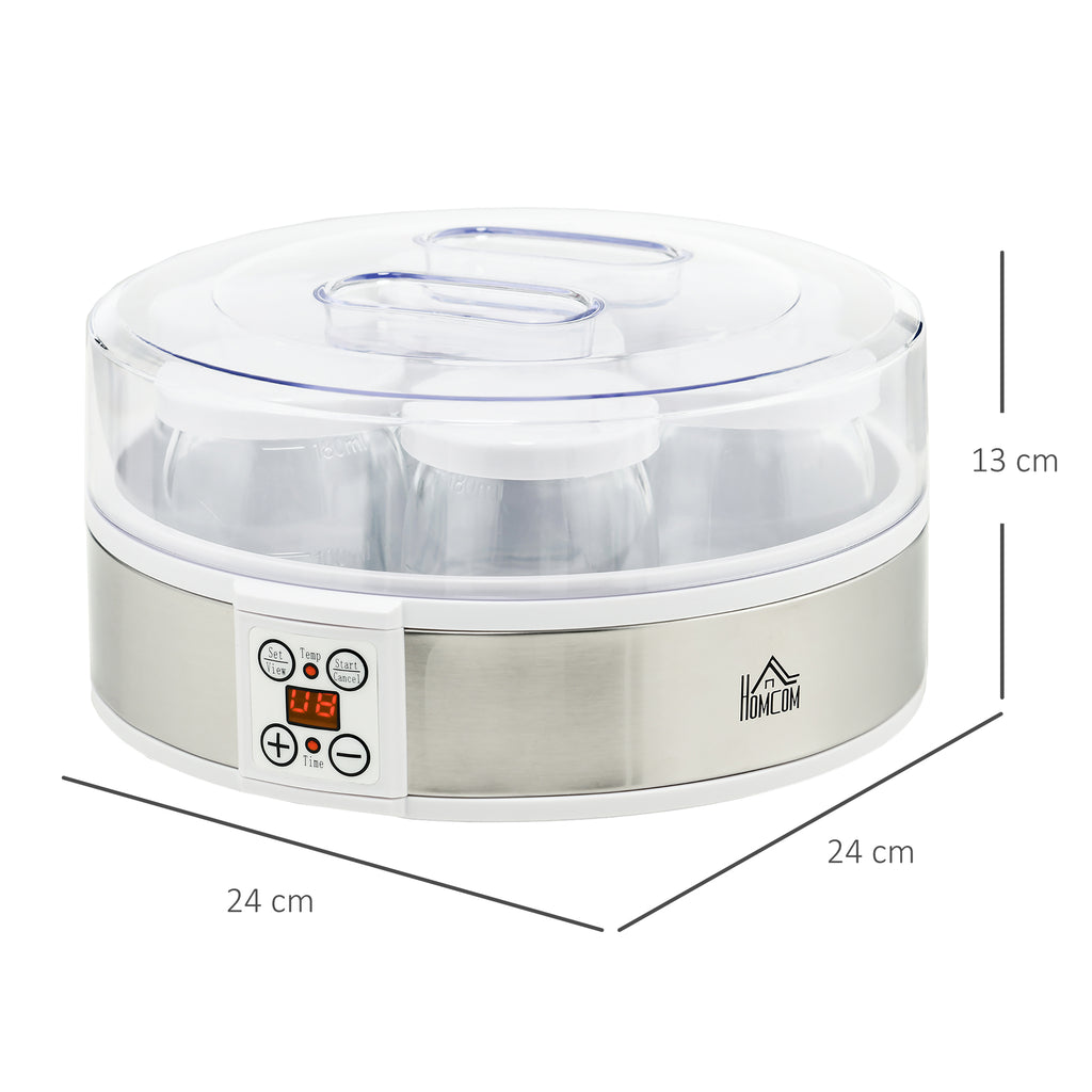 Yaourtière 7 pots de 180ml machine à yaourt électrique en acier inoxydable thermostat réglable 24 x 24 x 13 cm blanc-2