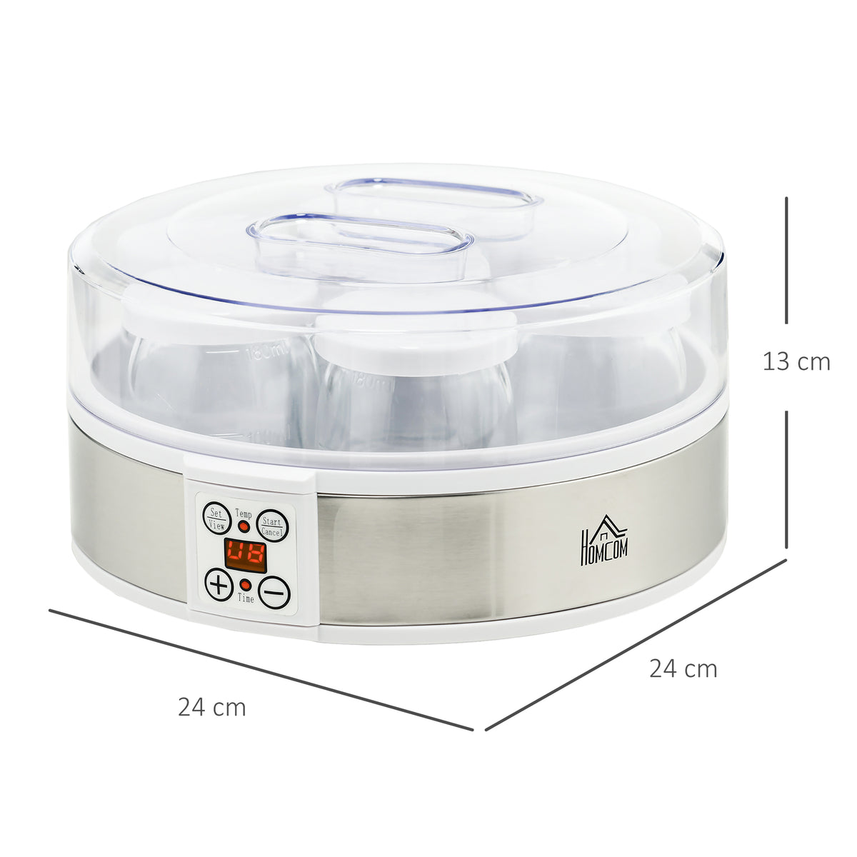 Yaourtière 7 pots de 180ml machine à yaourt électrique en acier inoxydable thermostat réglable 24 x 24 x 13 cm blanc-2