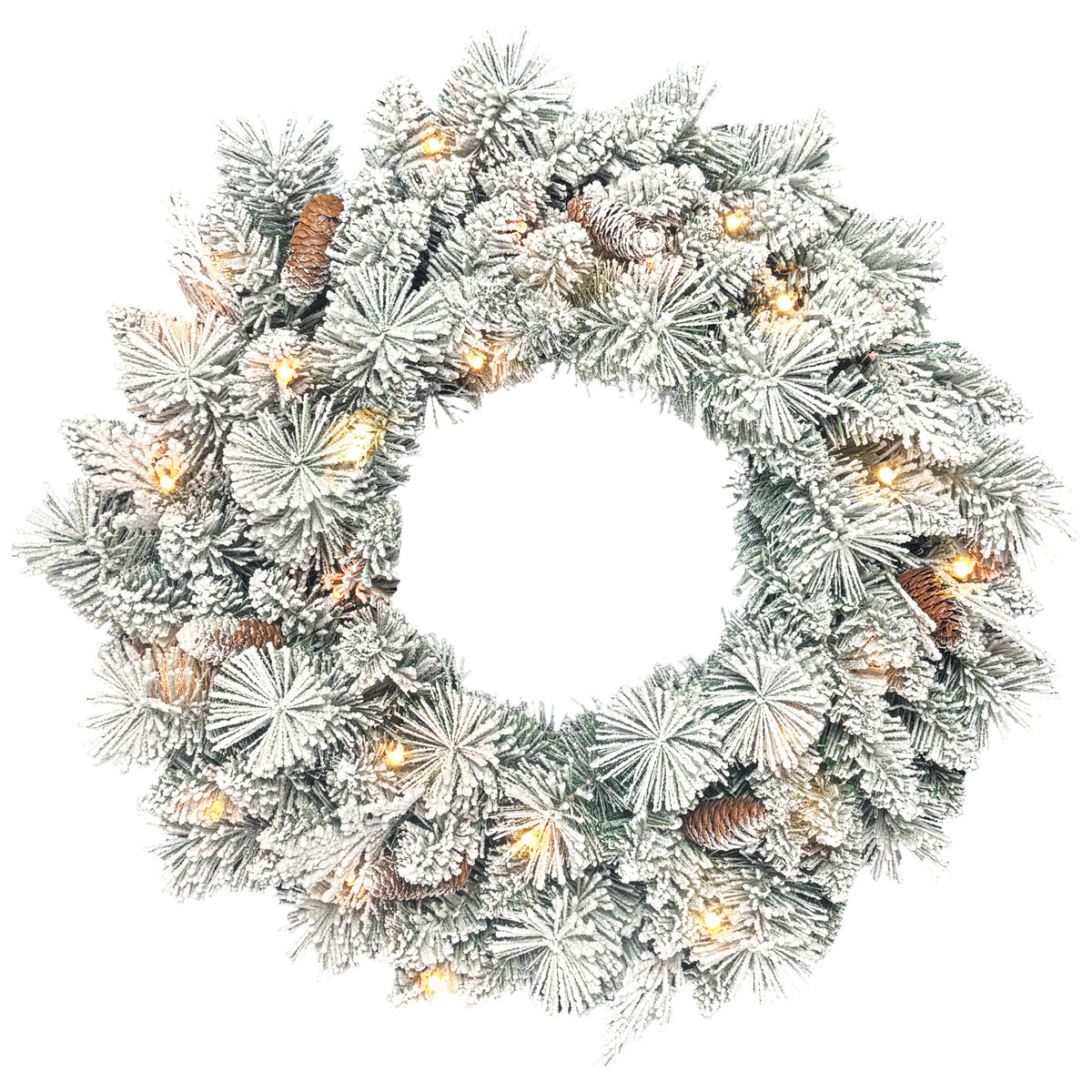 Couronne de Noël lumineuse 60 cm avec 35 LED blanc chaud, minuterie, 98 pointes, pommes de pin, vert et blanc-0