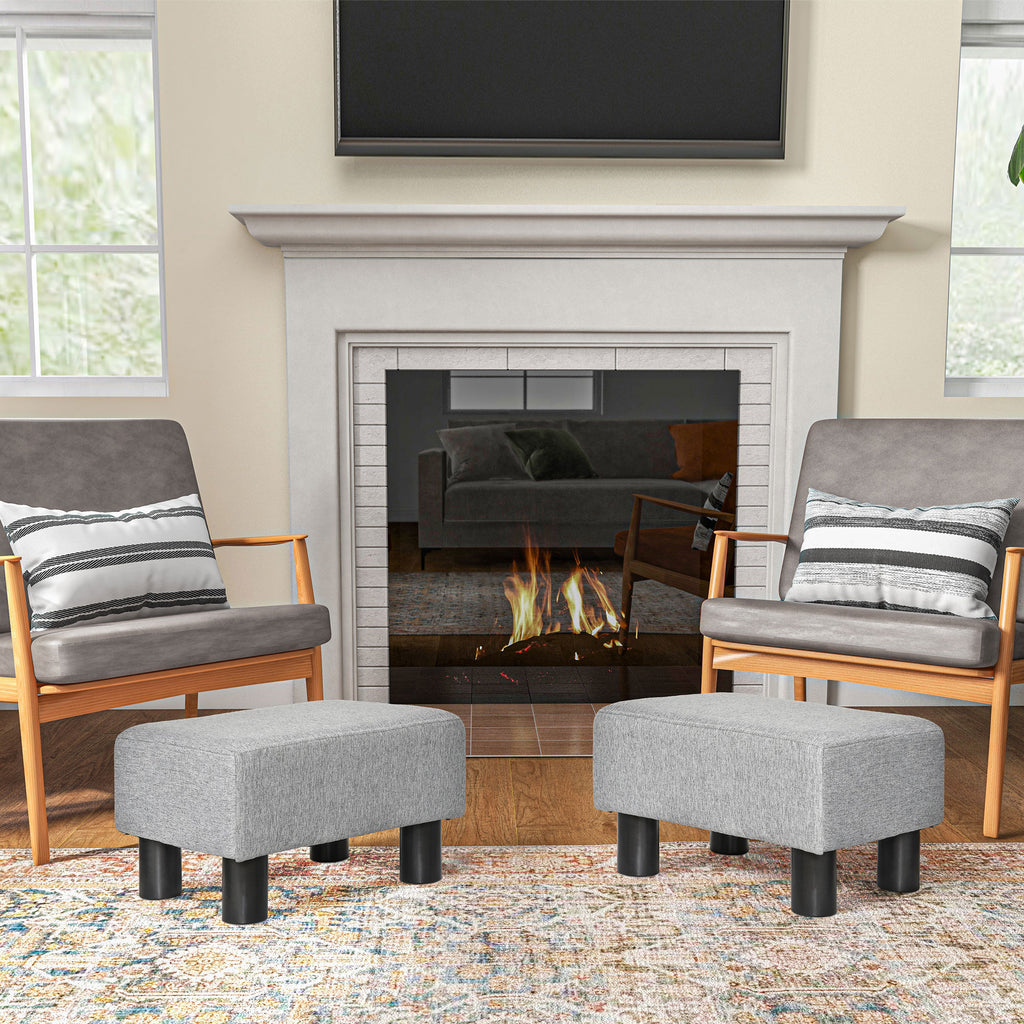 Lot de 2 poufs repose-pied tabouret bas en tissu de lin capacité de charge 150 Kg 40 x 30 x 24 cm gris-9