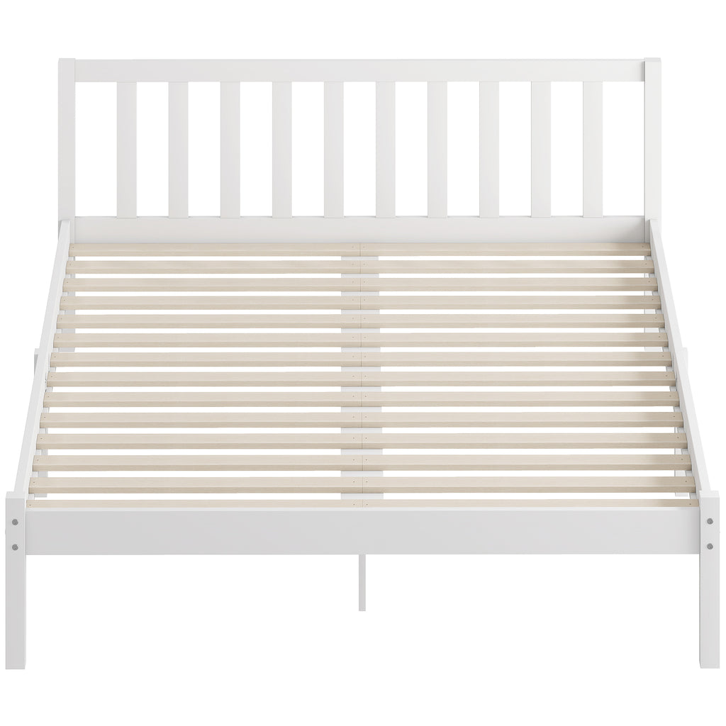 Cadre de lit en bois massif 140x190 cm lit simple avec tête de lit et sommier à lattes solide pour enfants adultes-0