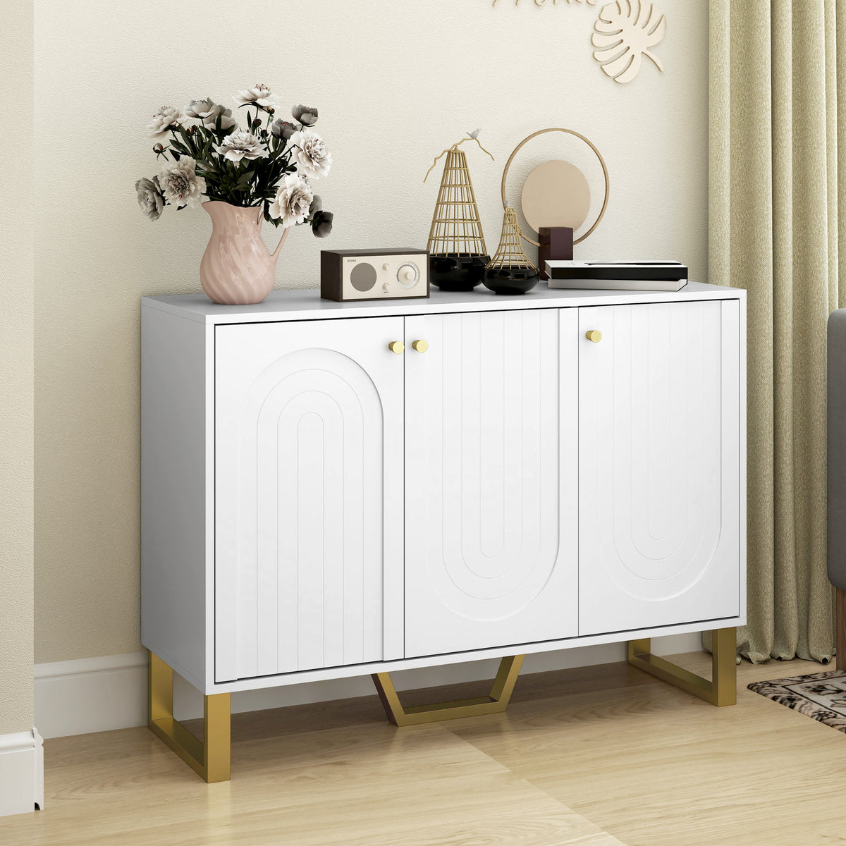 Buffet de salon avec placard à portes et étagère réglable, 106,5 x 35 x 77,5 cm, blanc-1