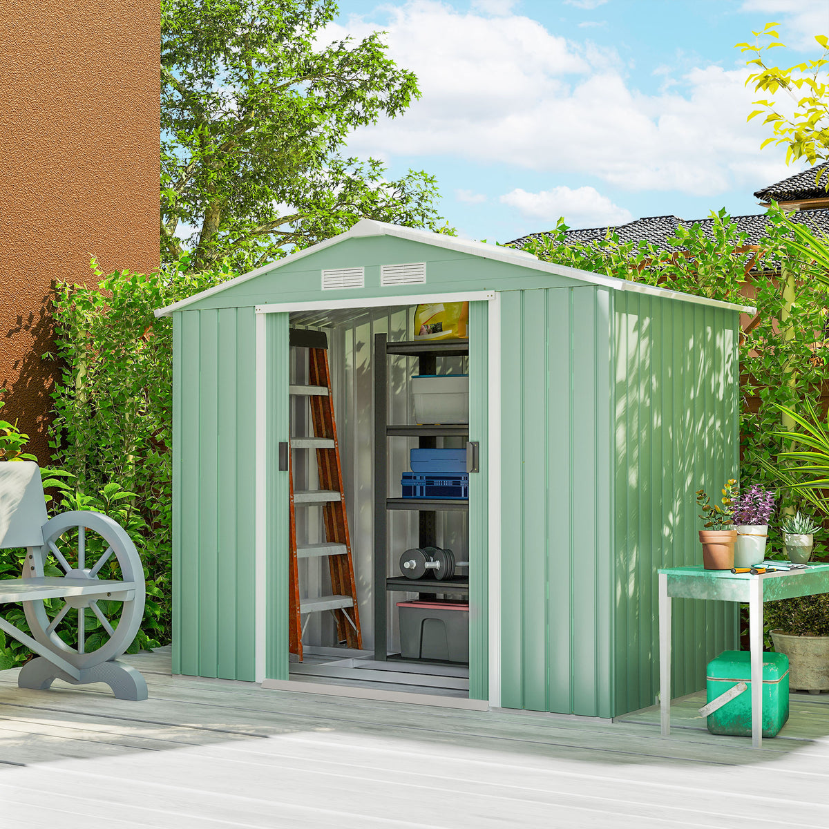Abri de Jardin 2,42 m² - Remise pour Outils avec Fondation - cabanon Porte verrouillable - tôle d'acier Vert clair-1