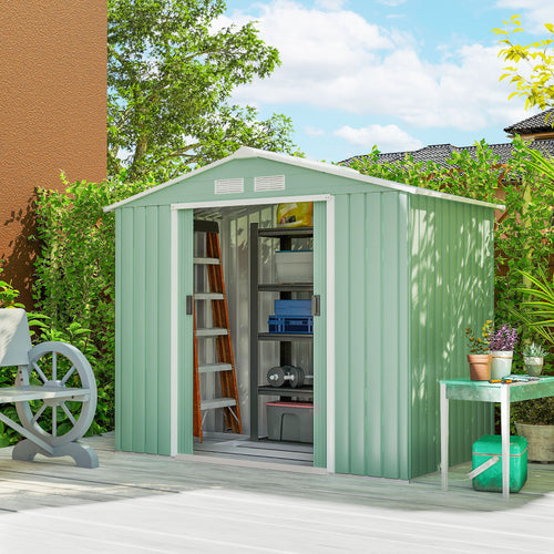 Abri de Jardin 2,42 m² - Remise pour Outils avec Fondation - cabanon Porte verrouillable - tôle d'acier Vert clair-1