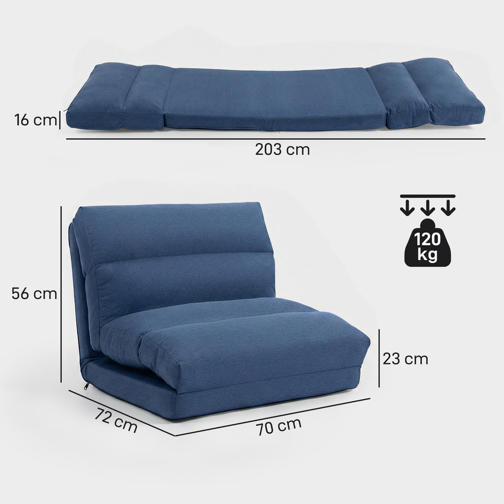 Fauteuil de sol canapé paresseux fauteuil convertible en lit inclinable 90° à 180° tissu - 70 x 72 x 56 cm - bleu foncé-2
