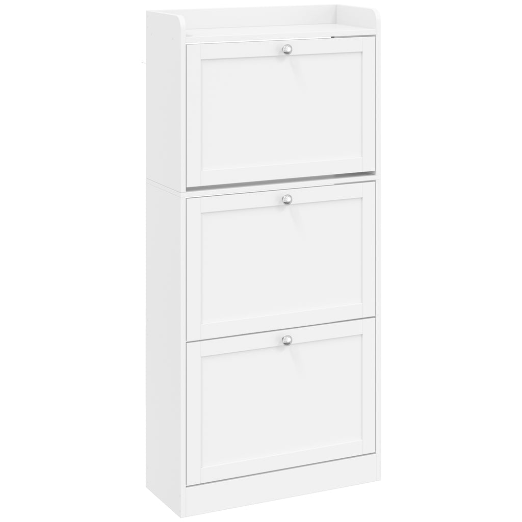 Meuble à Chaussures 15 Paires, Armoire à Chaussures avec 3 Tiroirs, Étagères Réglables et Plateau Supérieur, Blanc-0