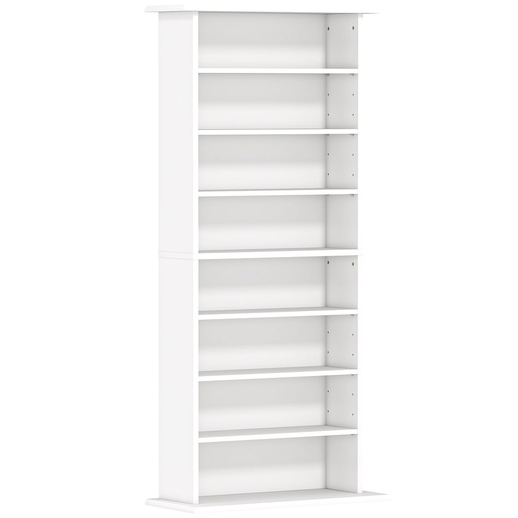 Rangements pour CD et DVD avec 8 compartiments et 6 étagères réglables, capacité max. 360 CD/185 DVD et Blu-ray, blanc-0