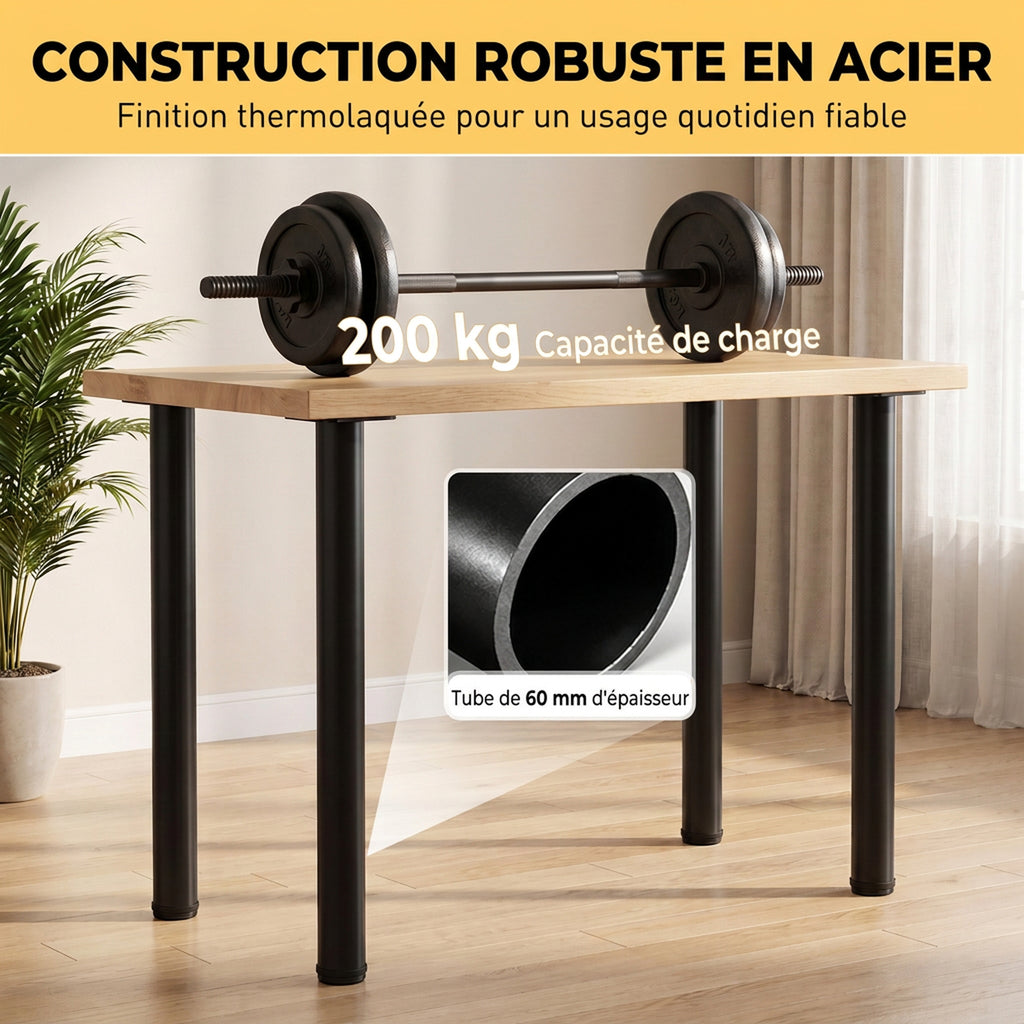 Lot de 4 pieds de table en métal, style industriel, avec vis autotaraudeuses et patins réglables, 73 x 6 x 6 cm, noir-3