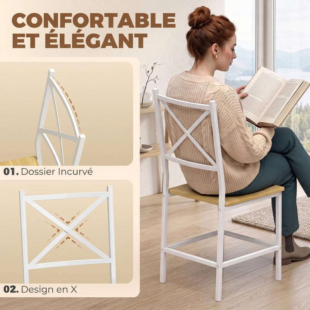 Ensemble Table Salle à Manger avec 4 Chaises pour 4 Personnes, Table de Cuisine Pliante 105 cm Chaises Empilables, Chêne-4