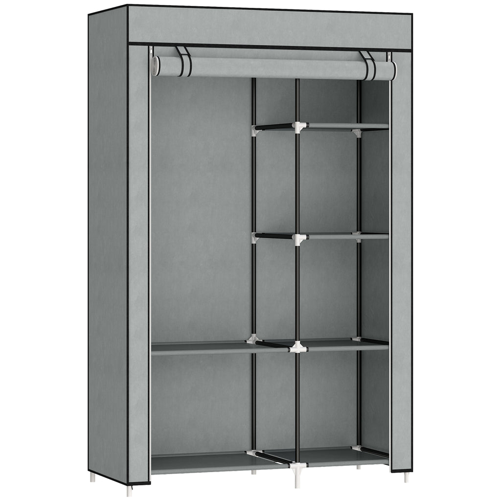 Armoire penderie multi-rangement - 6 étagères, 1 barre - non tissé gris clair-0