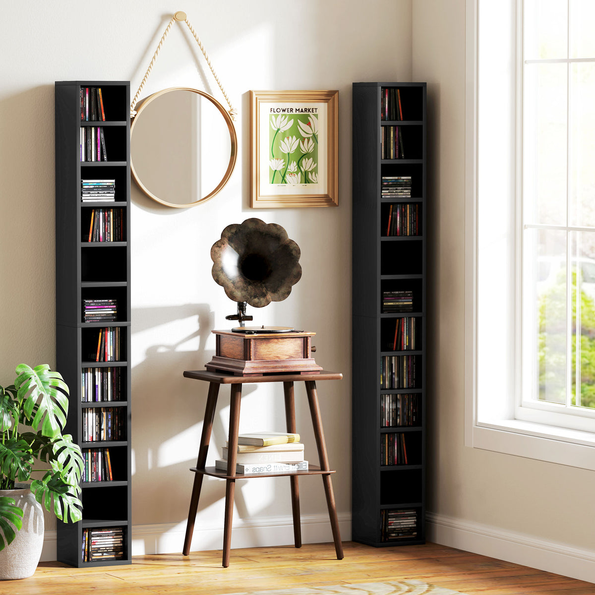 Rangements pour CD et DVD avec 12 compartiments, capacité max. 204 CD, 21 x 20 x 175 cm, noir-6