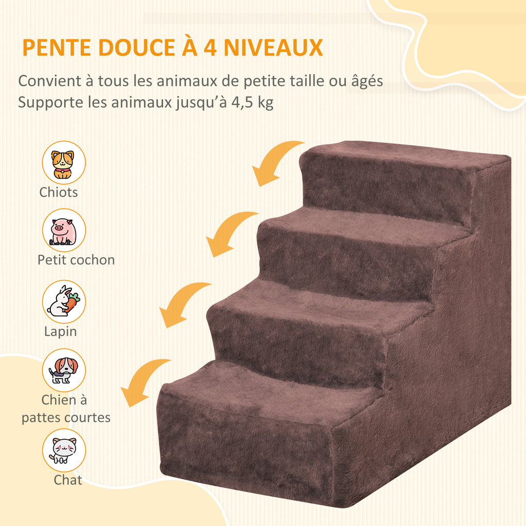 Escalier pour chien à 4 marches escalier pour chat échelle antidérapante pour animaux 60 x 35 x 44 cm marron-3