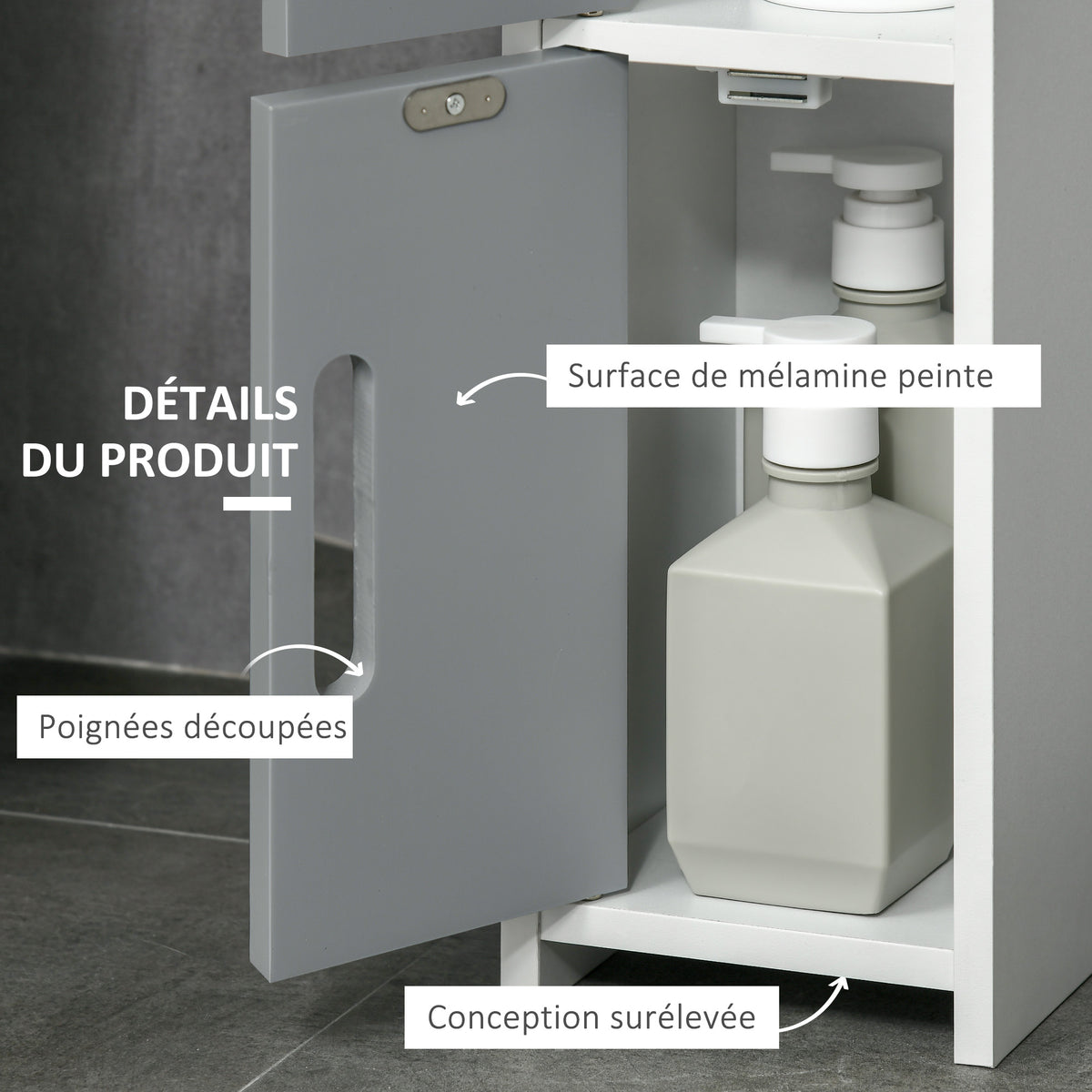 Meuble colonne de salle de bain armoire toilette haute avec étagères et placards - 15 x 17 x 120 cm gris-4