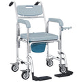 Chaise percée adulte à roulettes, chaise percée de douche avec repose-pieds, dossier et accoudoirs, 53x97x97cm, gris-0