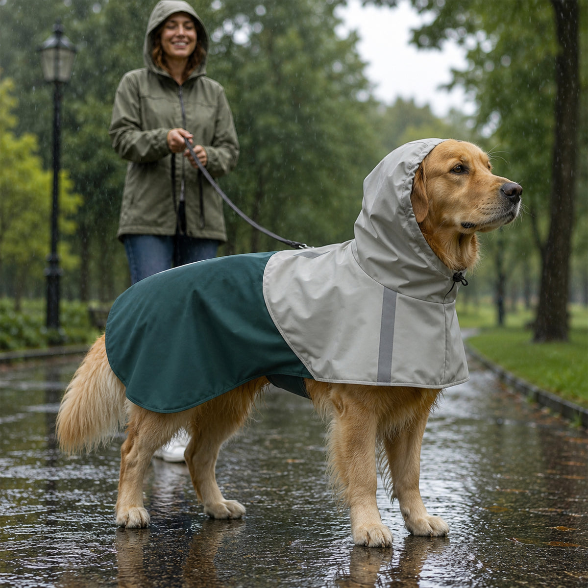 Imperméable pour Chien avec Capuche, Bandes Réfléchissantes, Ouverture pour Laisse, 110x72x0,5cm, Vert-9