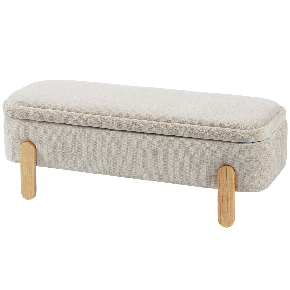 Banc Coffre de Rangement 108 cm, Bout de Lit en Chenille avec Pieds en Bois, Style Moderne, Charge Max. 220 kg, Beige-0