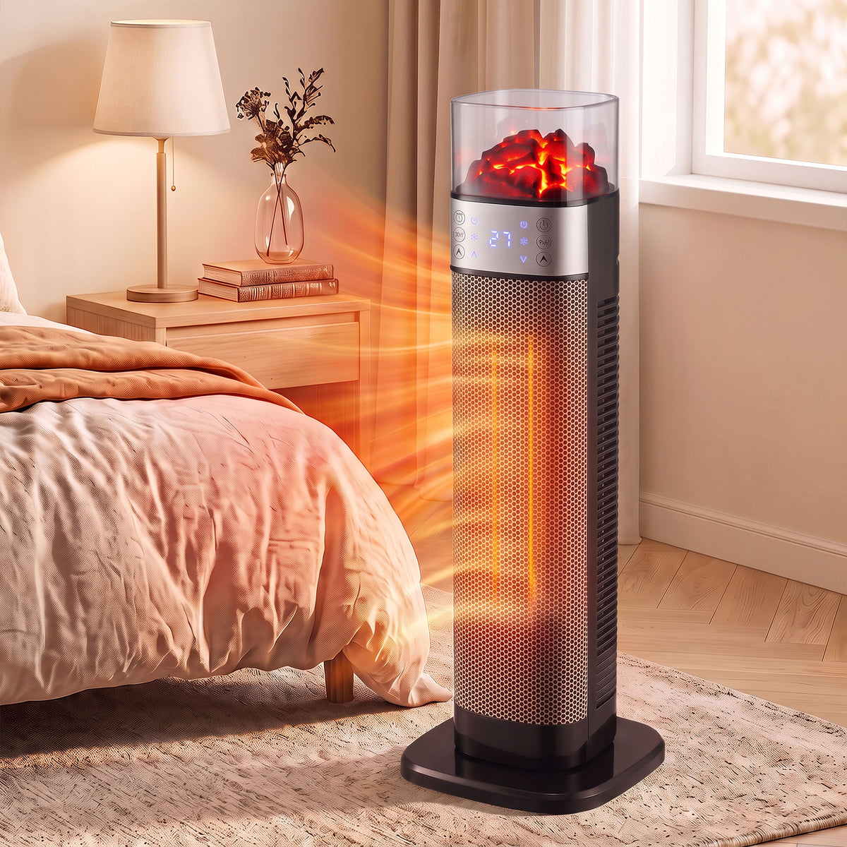Chauffage d'Appoint Céramique 2000W, Radiateur Électrique Connecté Wi-Fi, App & Vocale, 5 Modes, Effet Flamme 3D, Noir-4