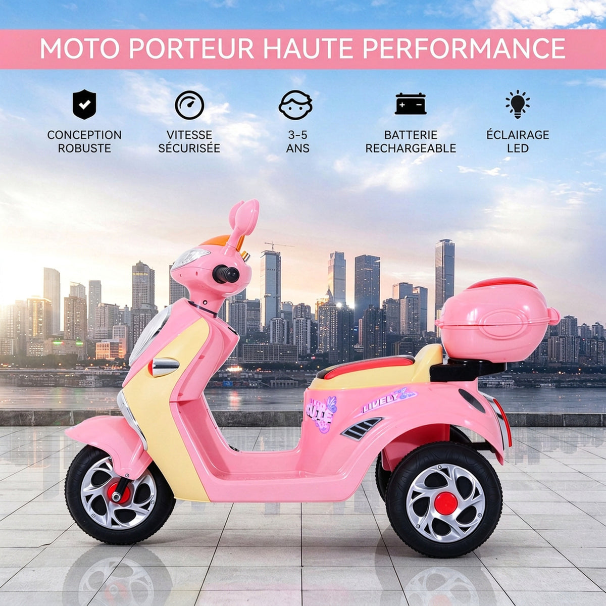 ® Scooter électrique pour Enfant 3 Ans 6 V Métal + polypropylène 108 x 51 x 75 cm Rose/Blanc-3