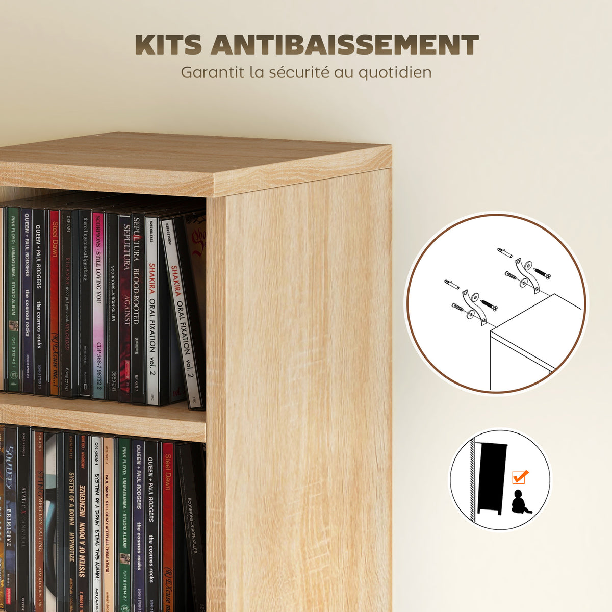 Lot de 2 étagères colonnes armoire de rangement CD-DVD 12 compartiments 21 x 22,5 x 88,5 cm capacité 204 CD chêne-6