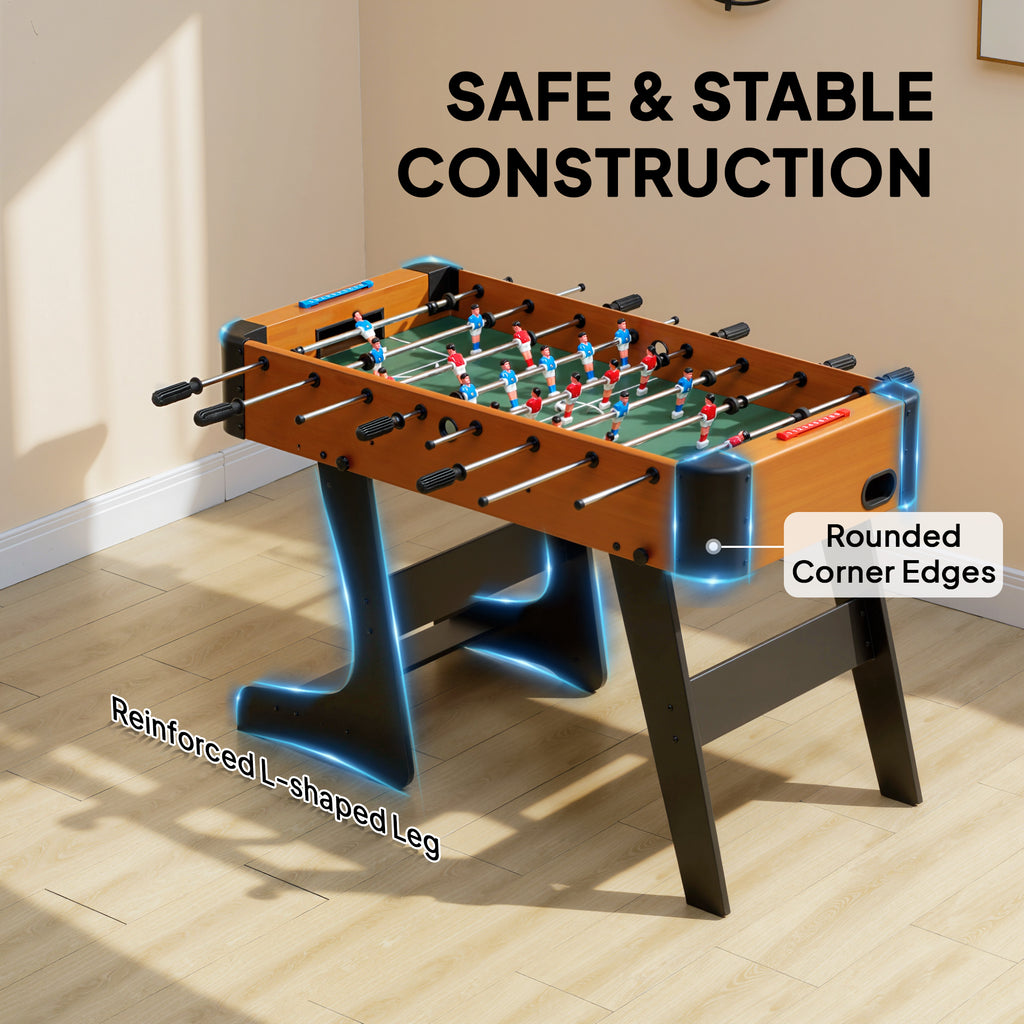 Baby-foot pliable en bois table de babyfoot pliable sur pied avec 2 balles 22 joueurs, 118 x 107,5 x 78 cm, marron-7
