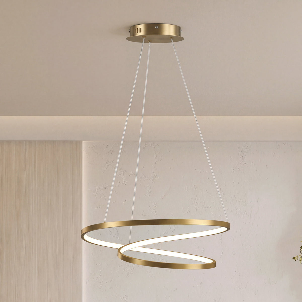 Suspension Luminaire avec 2 Anneaux, Lustre Suspendu LED à 3 Températures de Couleur, Hauteur Réglable, Doré-1