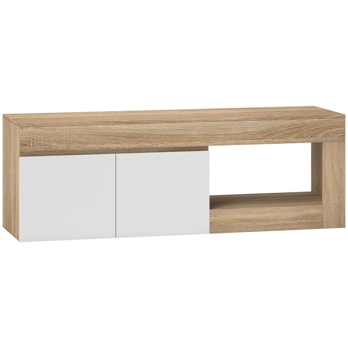 Meuble TV 2 portes pour téléviseurs jusqu'à 60 pouces, meuble télé avec placard et étagère ouverte, effet bois naturel-0