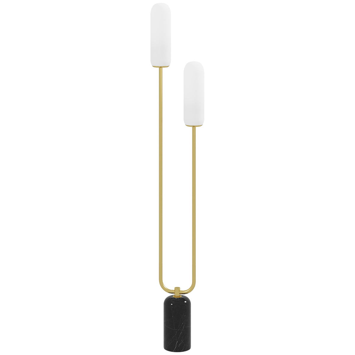 Lampadaire sur pied de salon lampe sur pied avec 2 abat-jours en verre, base en marbre et interrupteur à pied, blanc-0