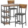Ensemble Table de Bar avec 2 Tabourets, Table Haute de Cuisine et 2 Chaises de Bar Rembourrées PU, Brun Rustique-0