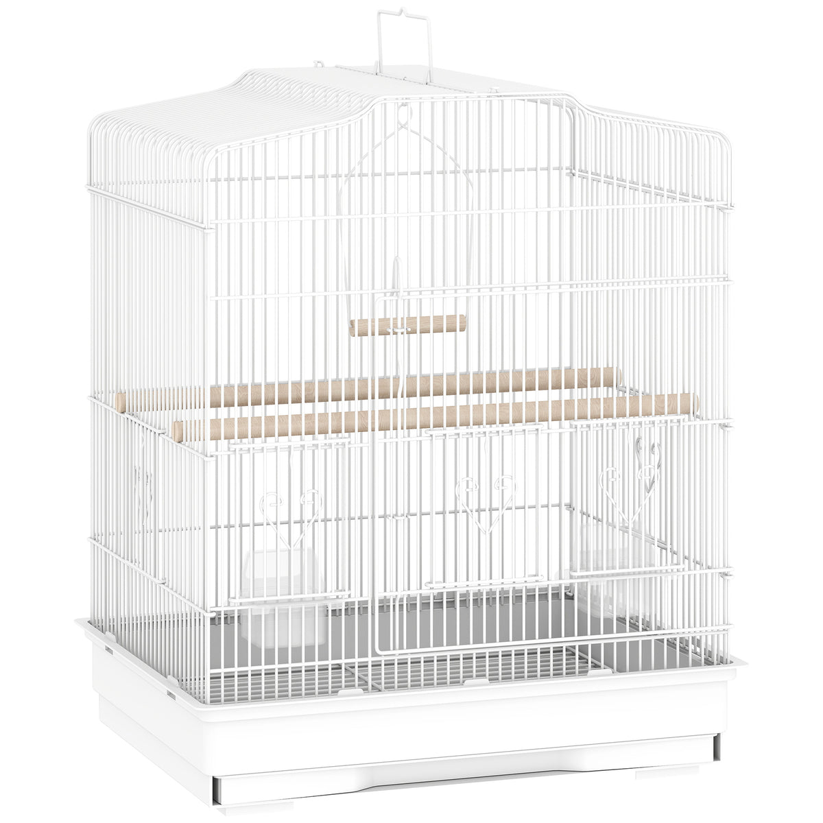 Cage à Oiseaux Volière avec Mangeoires, Perchoirs, Plateau Excrément Amovible, 46,5 x 36 x 59 cm, Blanc-0