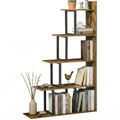 Étagère bibliothèque séparateur de pièce style industriel en escalier 5 étagères 102 x 30 x 160 cm, brun rustique-0