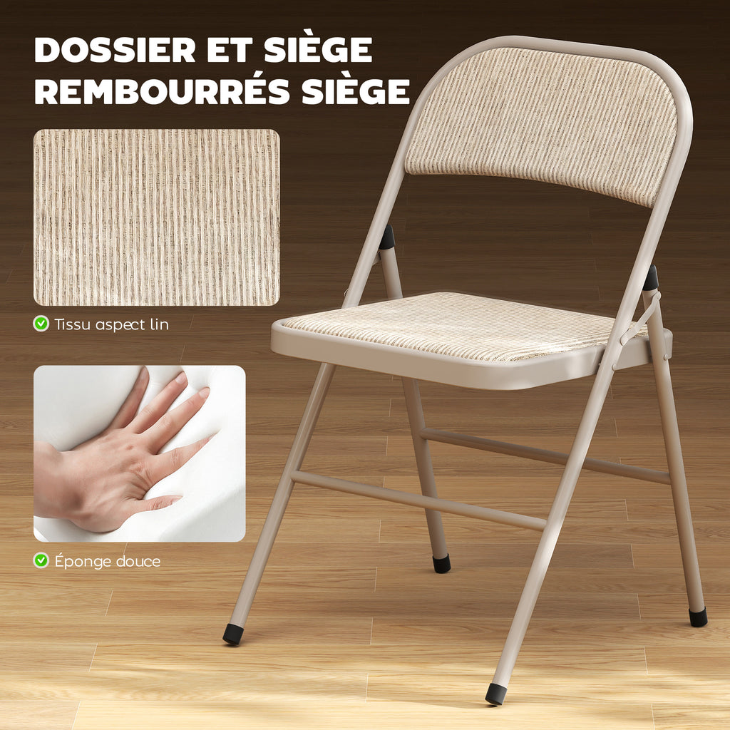 Lot de 2 chaises pliantes chaises de salle à manger portables cadre en acier dim. 45l x 46P x 78H cm beige-3