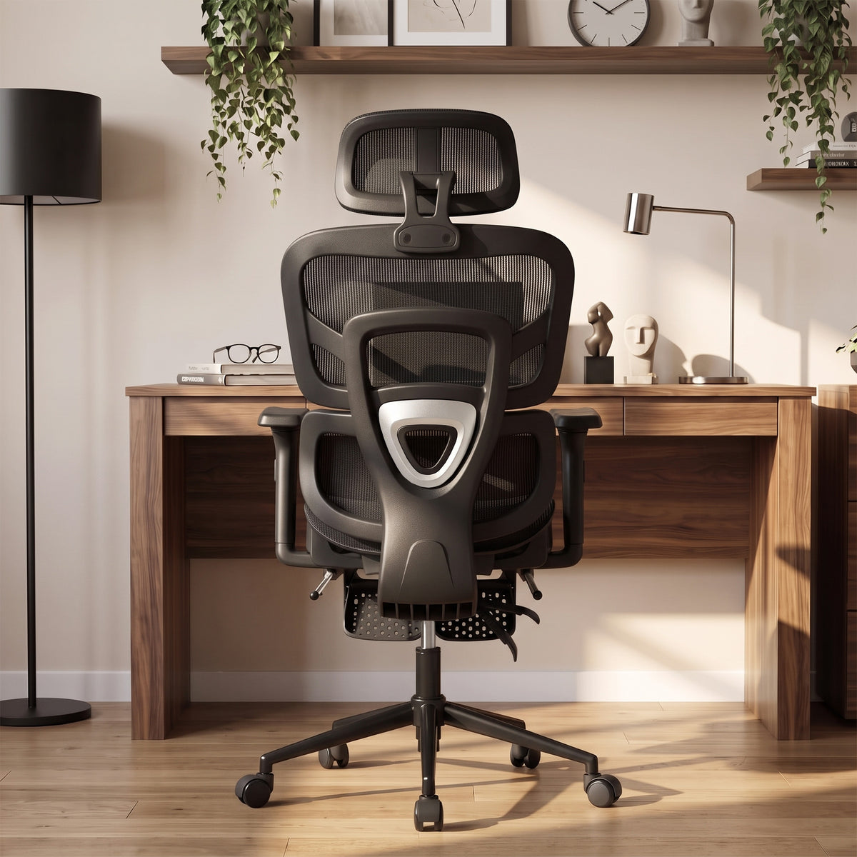 Chaise Bureau Ergonomique Inclinable en Maille, Support Lombaire, Appui-Tête 2D, Double Dossier Aéré, Noir-9