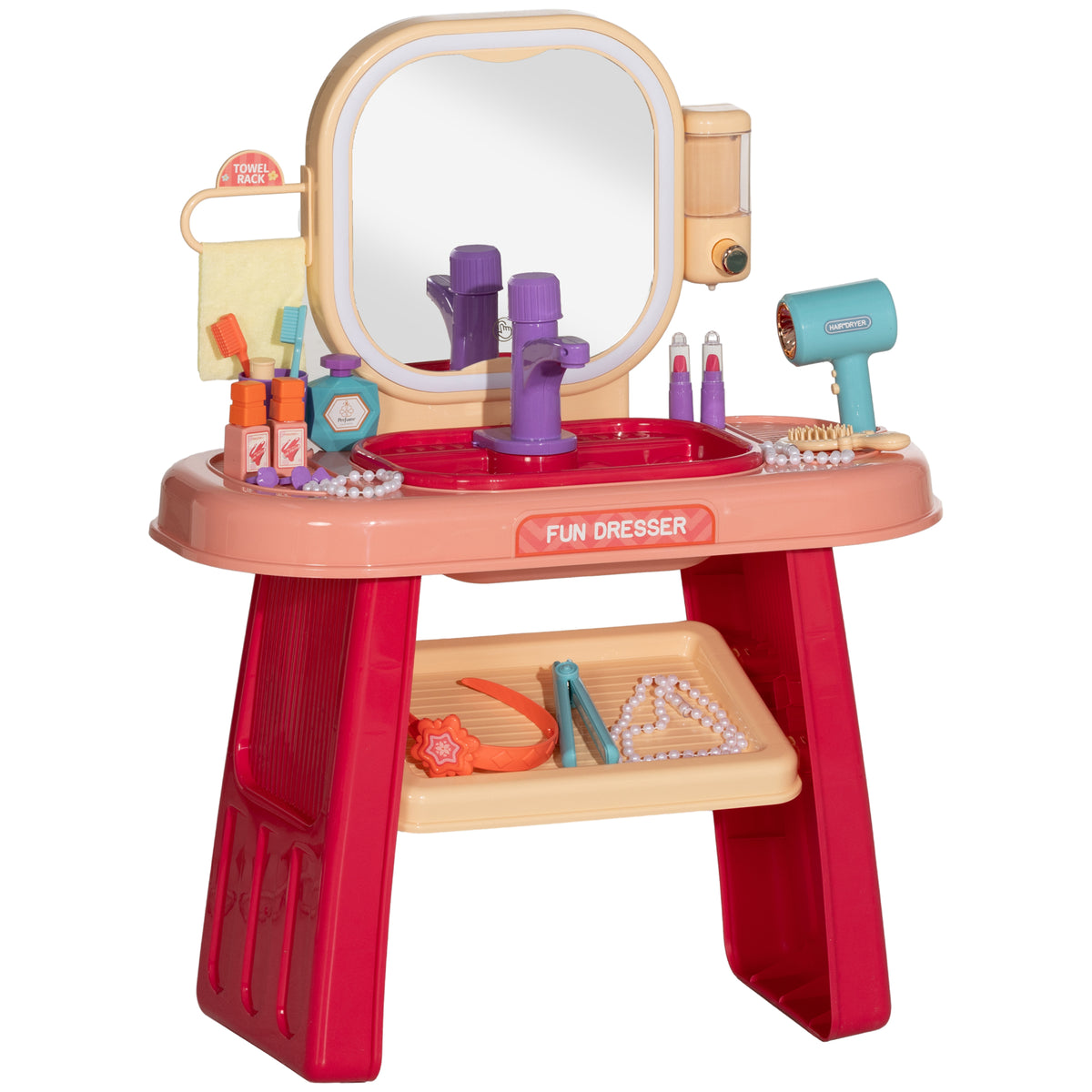 Coiffeuse pour enfants 23 PCS, table de maquillage avec miroir, lumière LED et musique, pour enfants de 3 à 6 ans, rose-0