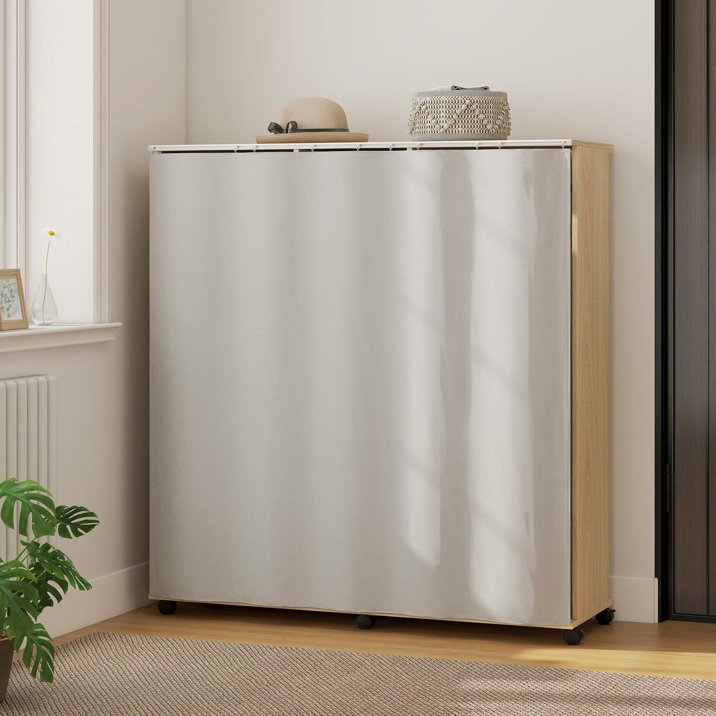 Armoire penderie Meuble de Rangement Mobile 6 roulettes 120L x 40l x 128H cm en bois naturel-7