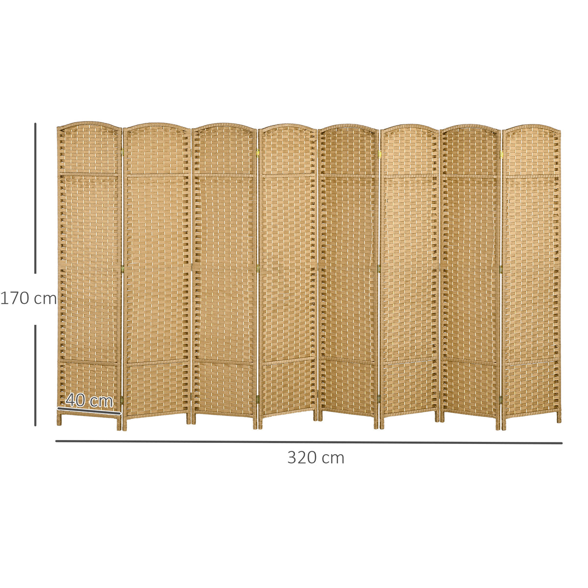 Paravent interieur en bois 8 panneaux 320 x 170 cm séparateur de pièce pliable pour salon, chambre à coucher, naturel-2